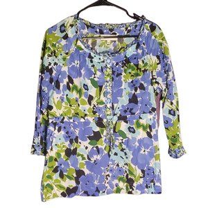 Jones NY Sport L  blue, green and white maternity blouse